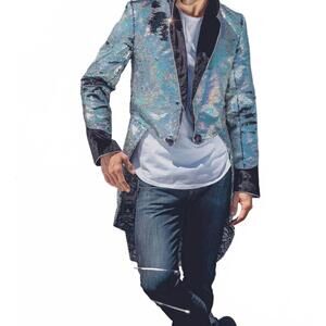 NEW LOVE KHAOS tuxedo sequin tailcoat in silver/black